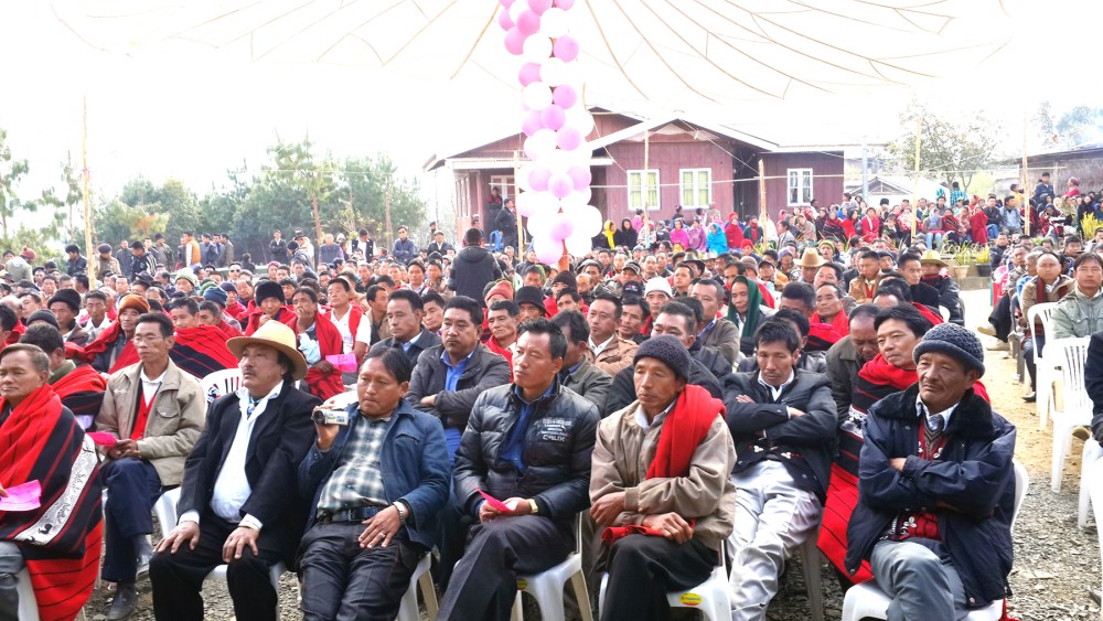 A section of the gathering attending the Surumi and Longsa village friendship feast exchange programme at Medical Colony, Suruhuto town on January 7.